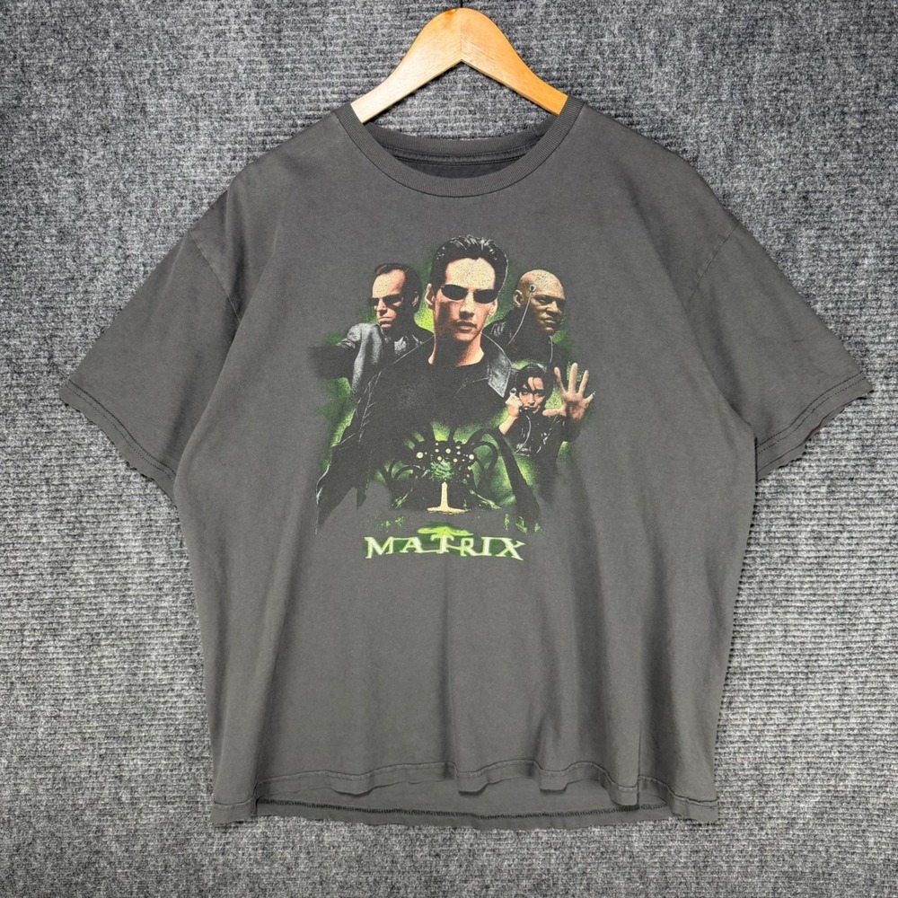 The Matrix Movie Graphic T-Shirt Mens XL Gray Faded Cotton Sci-Fi Neo Morpheus